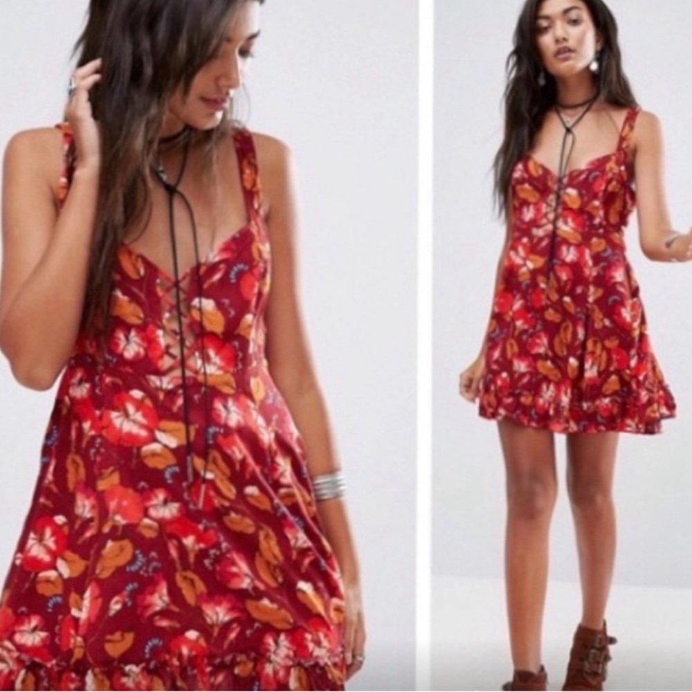 Free People Red Floral Mini Dress